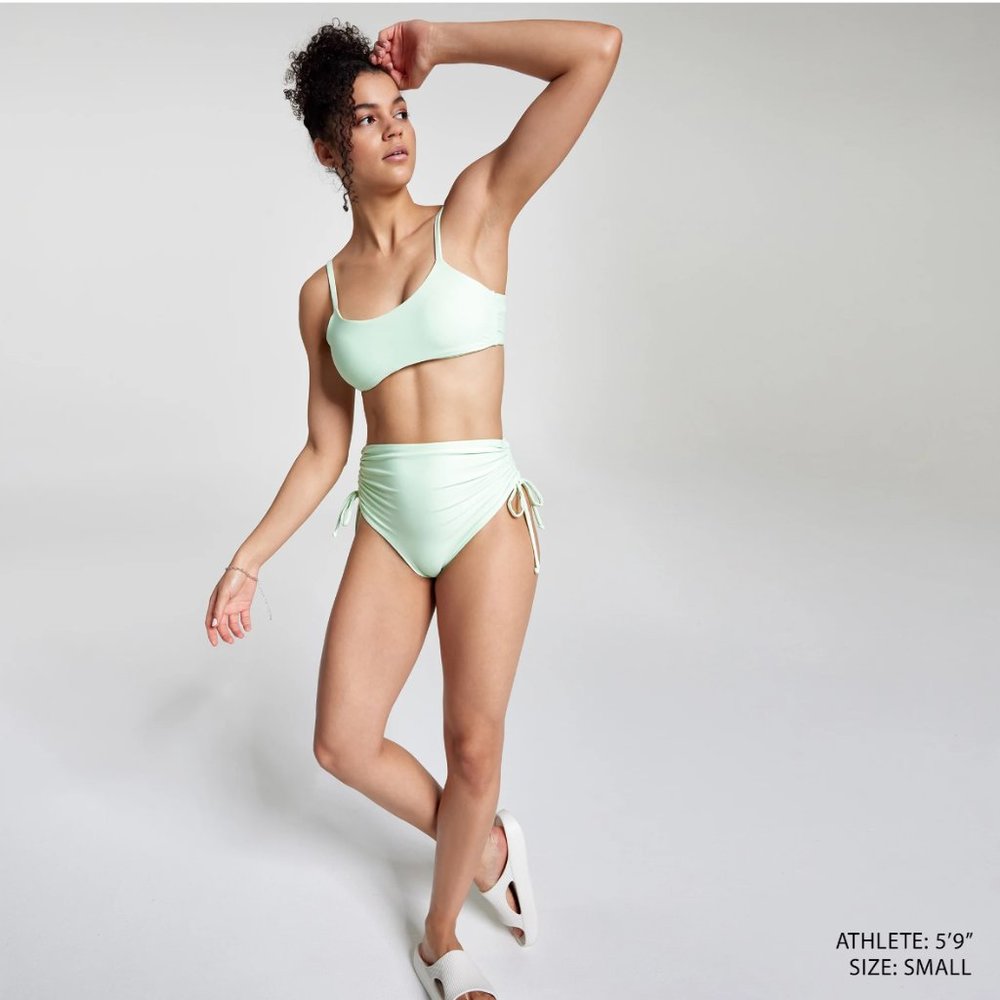 🌸 CALIA Bikini Tie Back Top XL - Ruched Side Tie High Rise Bottom XXL Pistachio - Picture 11 of 14
